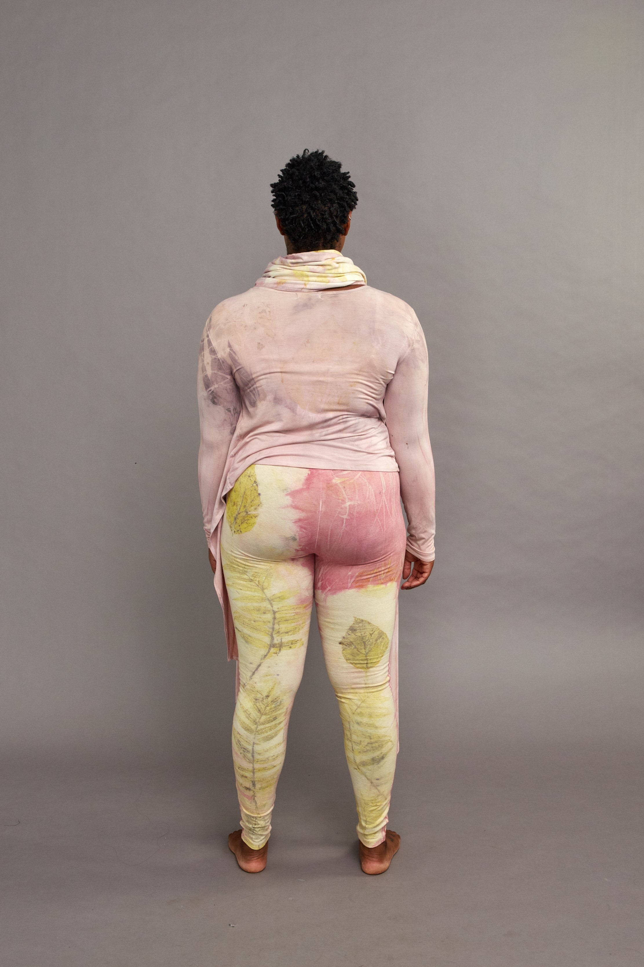 High-Rise Leggings Long Hemp Natural Dye Cochineal Eco Print 235gsm Large